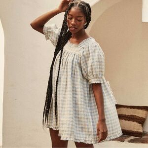 Doen Frede dress in blue meadowlark plaid